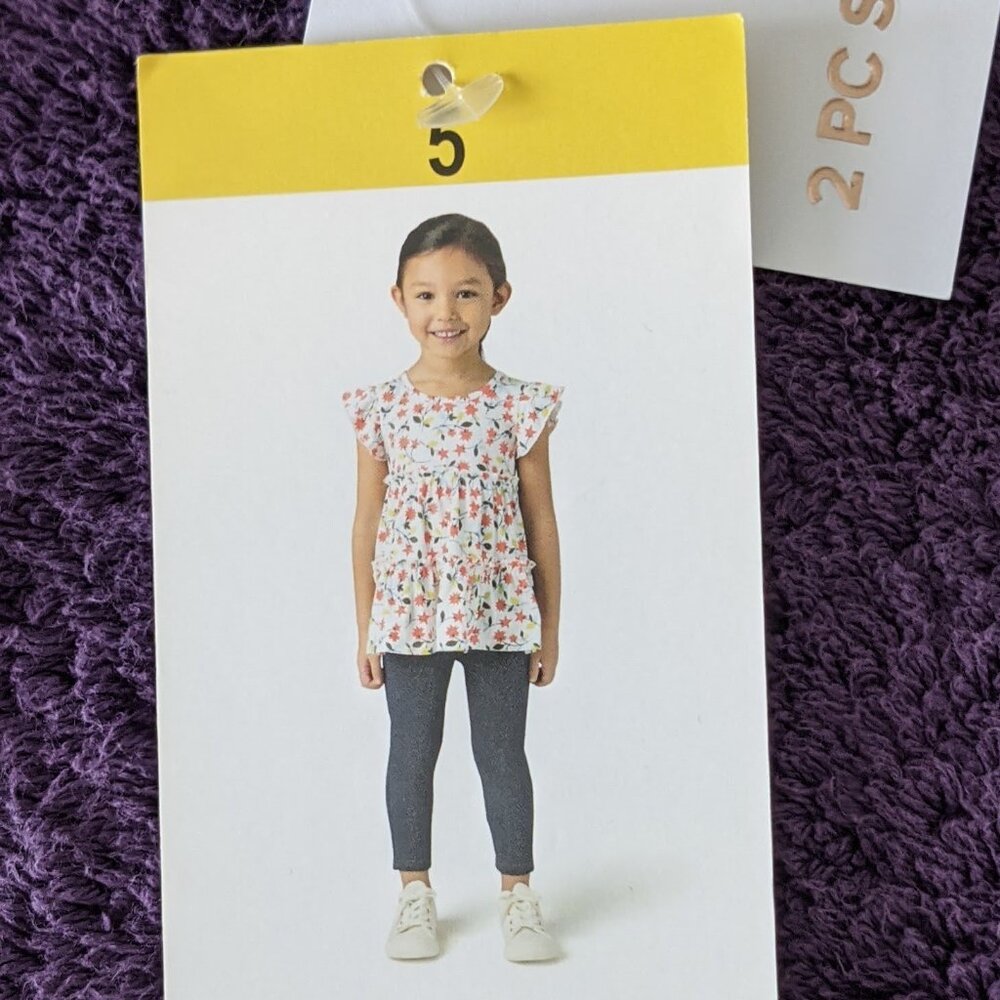 Girls BCBG 2 Piece Outfit for Play or School Size 5T- Cute Floral Top & Leggings